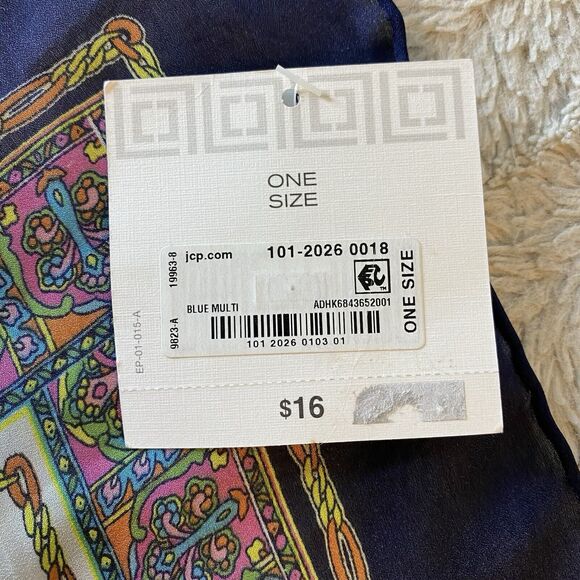 New Liz Claiborne Multicolor Square Paisley Scarf Green Blue Twee Colorful - Picture 5 of 8